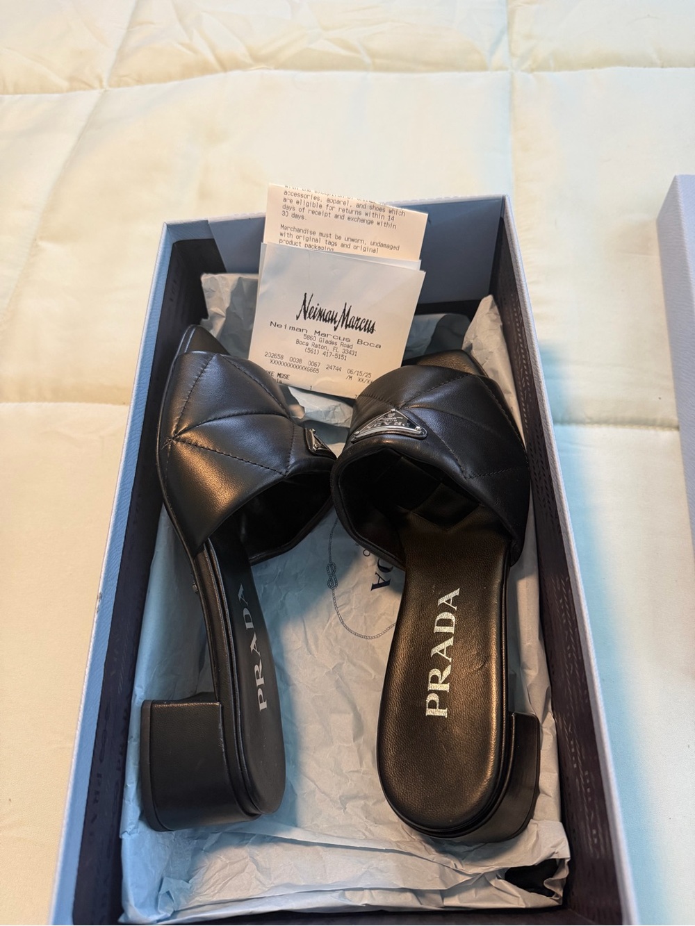 Prada Black Quilted Leather Slide Mules with Logo Triangle - Picture 6 of 6